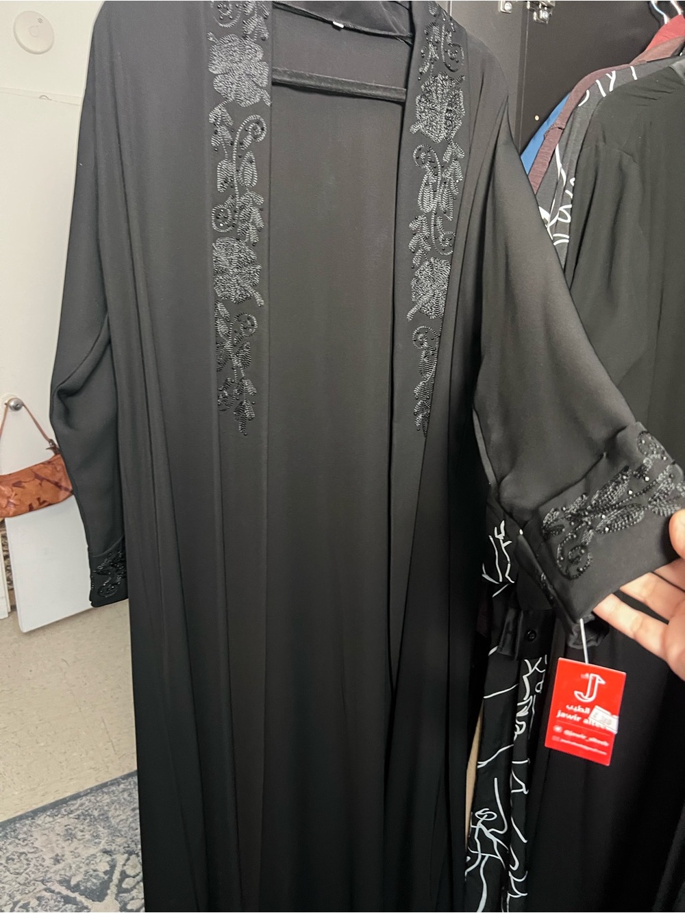 Elegant Black Embroidered Open Abaya -size 56 inch